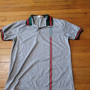 Gucci Gray Polo with Green and Red Accents